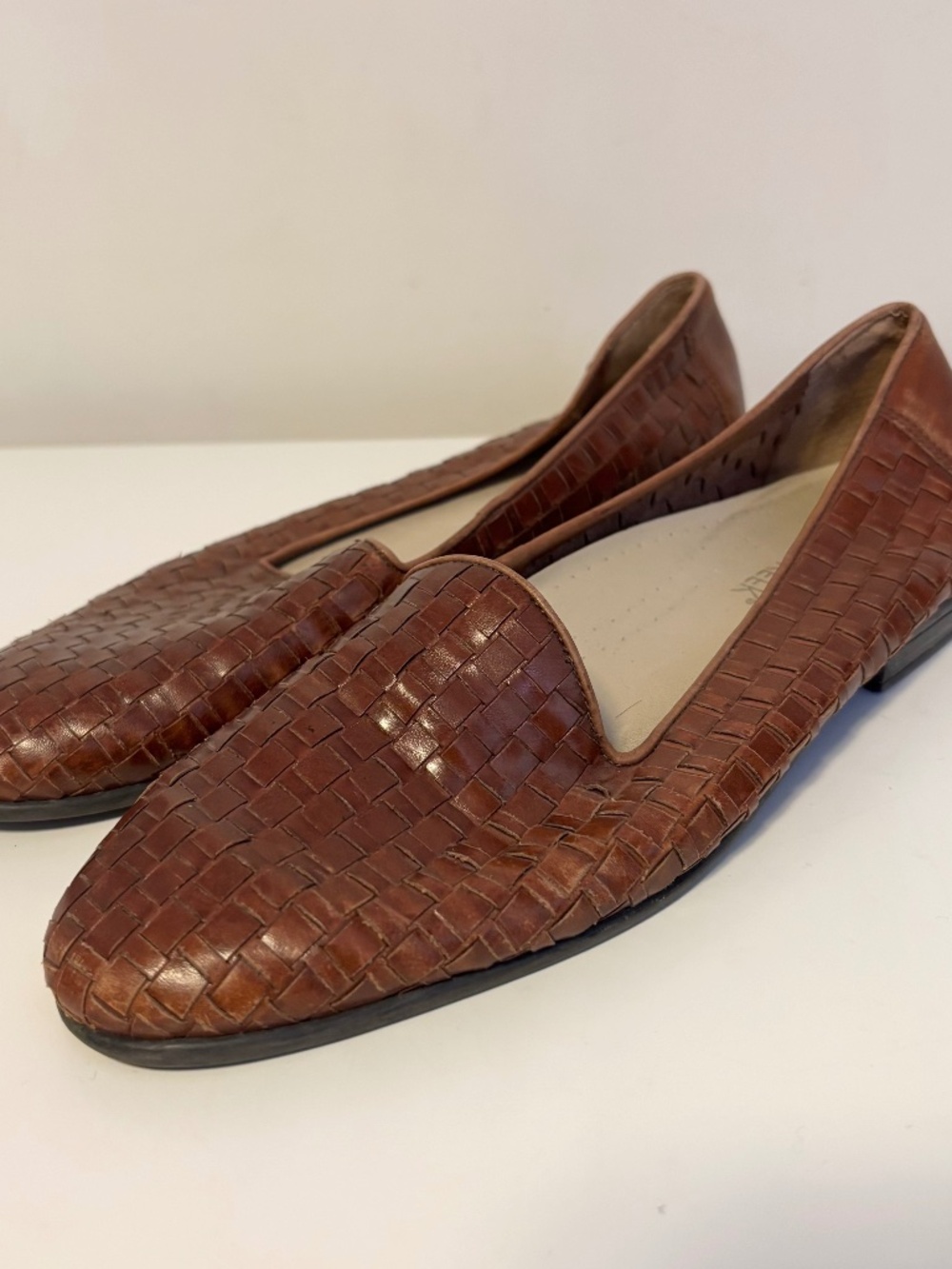 Cabin Creek Leather Basket Weave Slip On Loafers Flats Brown Womens Shoe Size 9